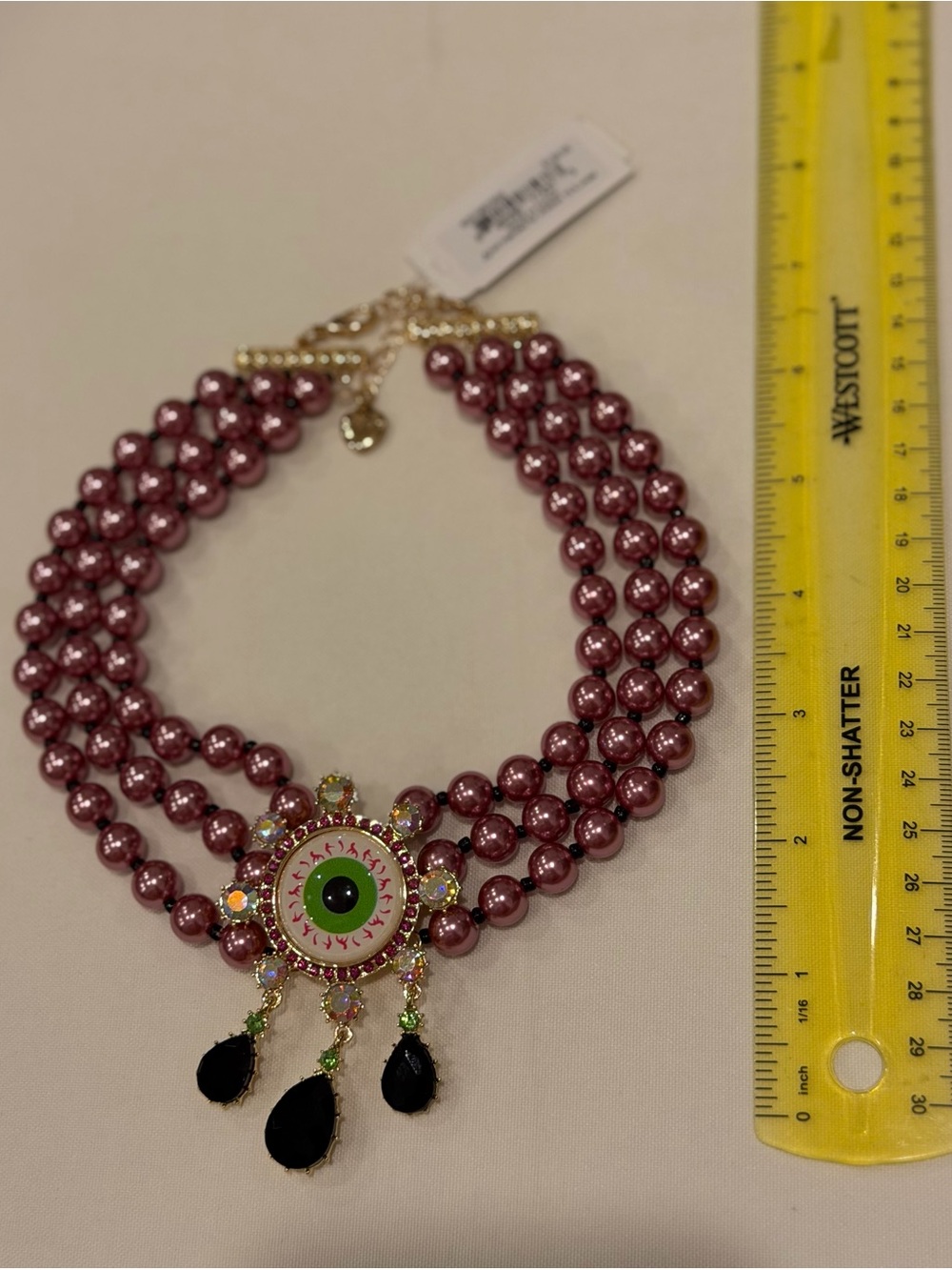 RARE Betsey Johnson evil eye eyeball purple gold tone Halloween Necklace - Picture 10 of 10